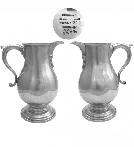 Pair of Sterling  Silver Beer Jugs Tiffany 1920